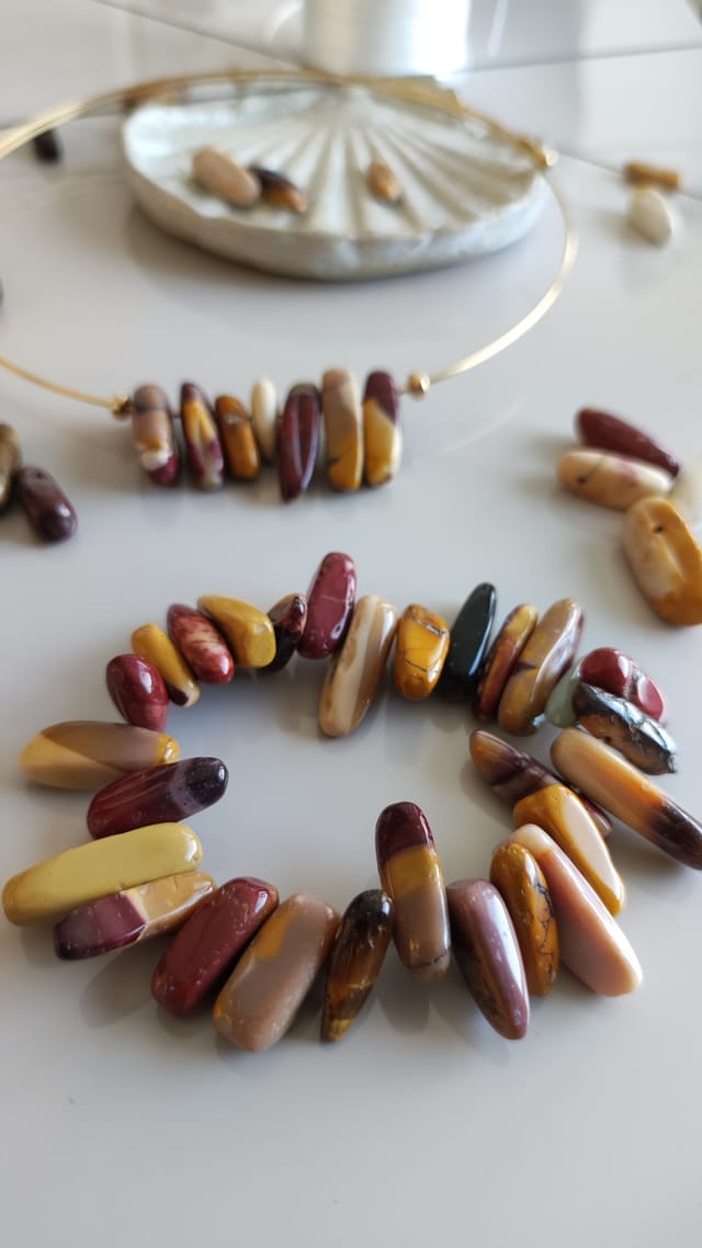 Ras de cou en Jaspe Mokaïte & Bracelet assorti