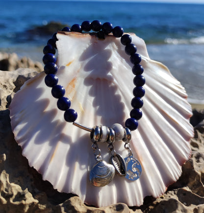 Coffret Bracelet Lapis Lazuli avec ses pendentifs coquillage