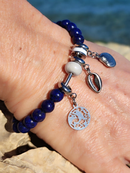 Coffret Bracelet Lapis Lazuli avec ses pendentifs coquillage